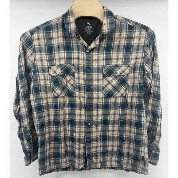 Kuhl Other - Kuhl XL Mens Lightweight Flannel Shirt Plaid Blue Tan White Cotton Blend